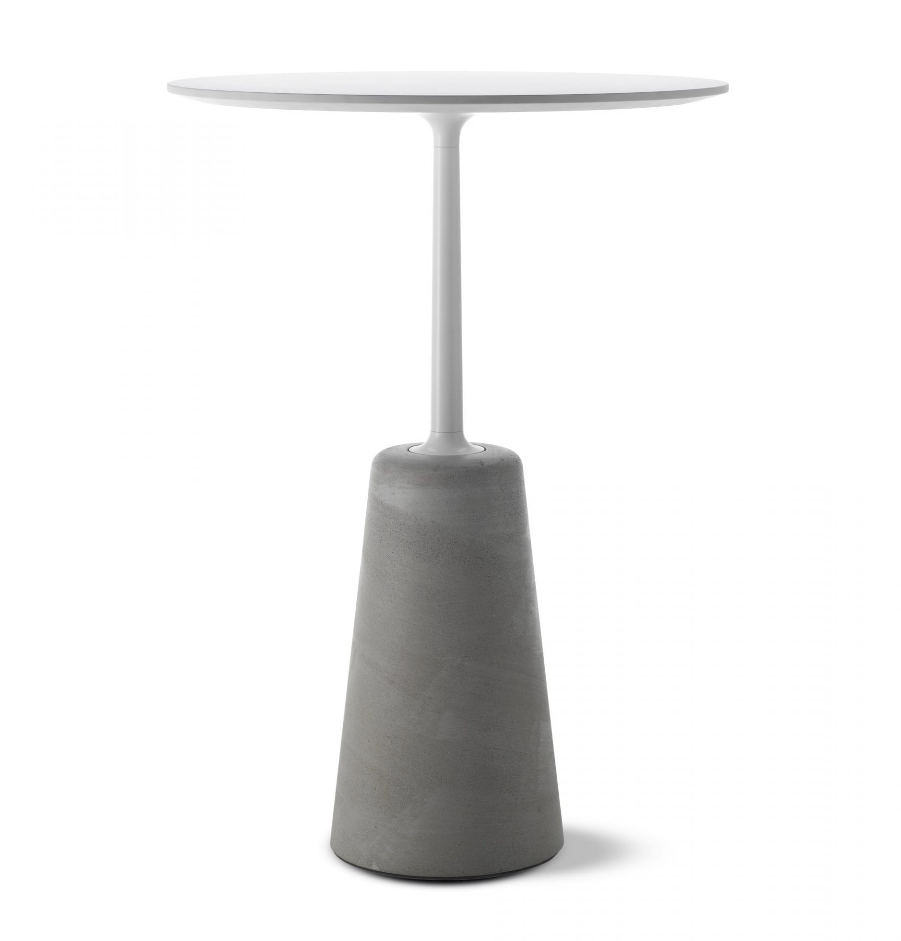 Weißer Rock Table Stehtisch von MDF Italia mit grauem Betonfuß für moderne Einrichtung.